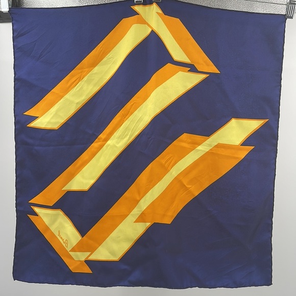 Vintage 60’s Burmel abstract geometric blue orange yellow scarf - Picture 4 of 4